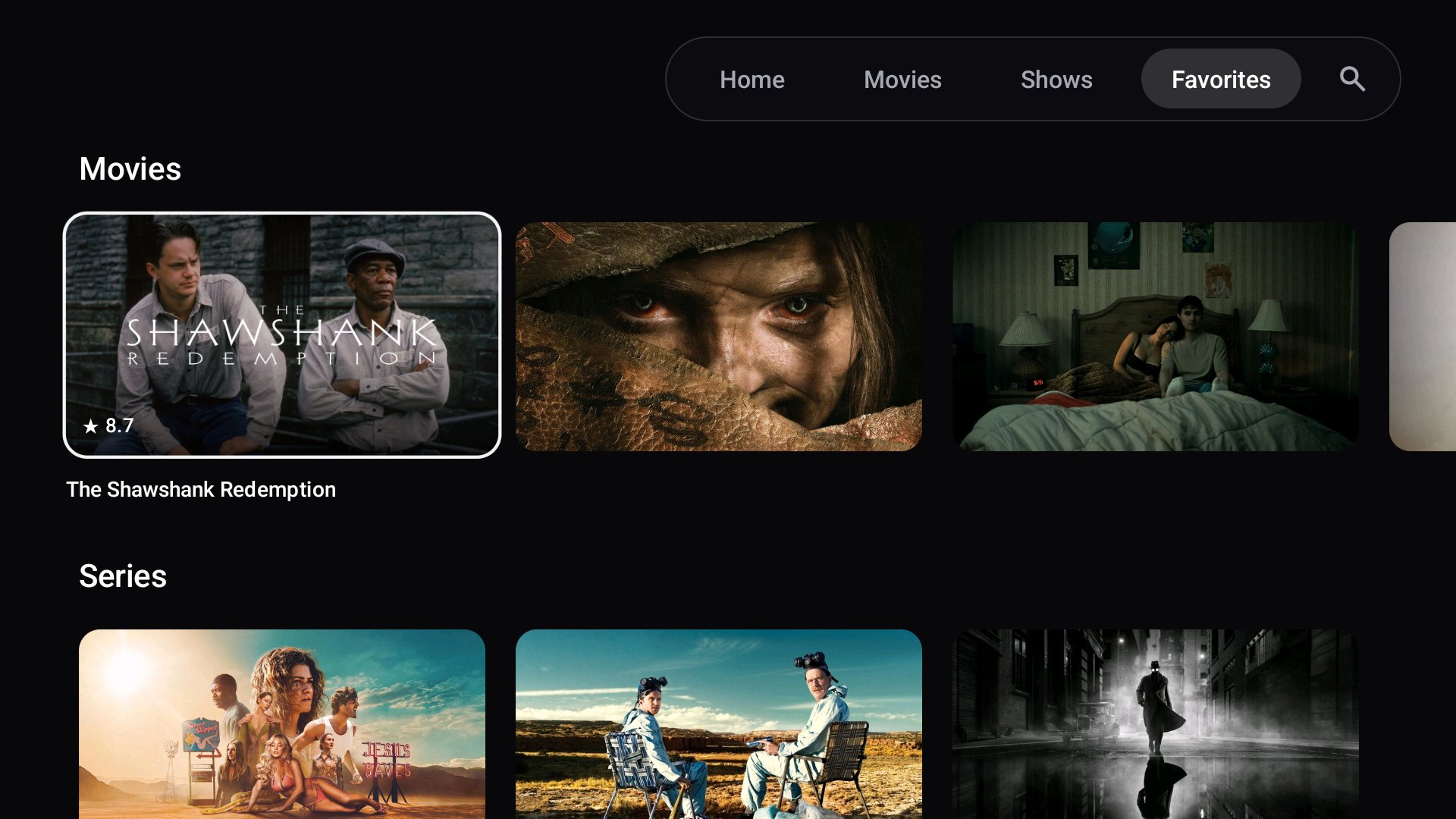 Favorites page