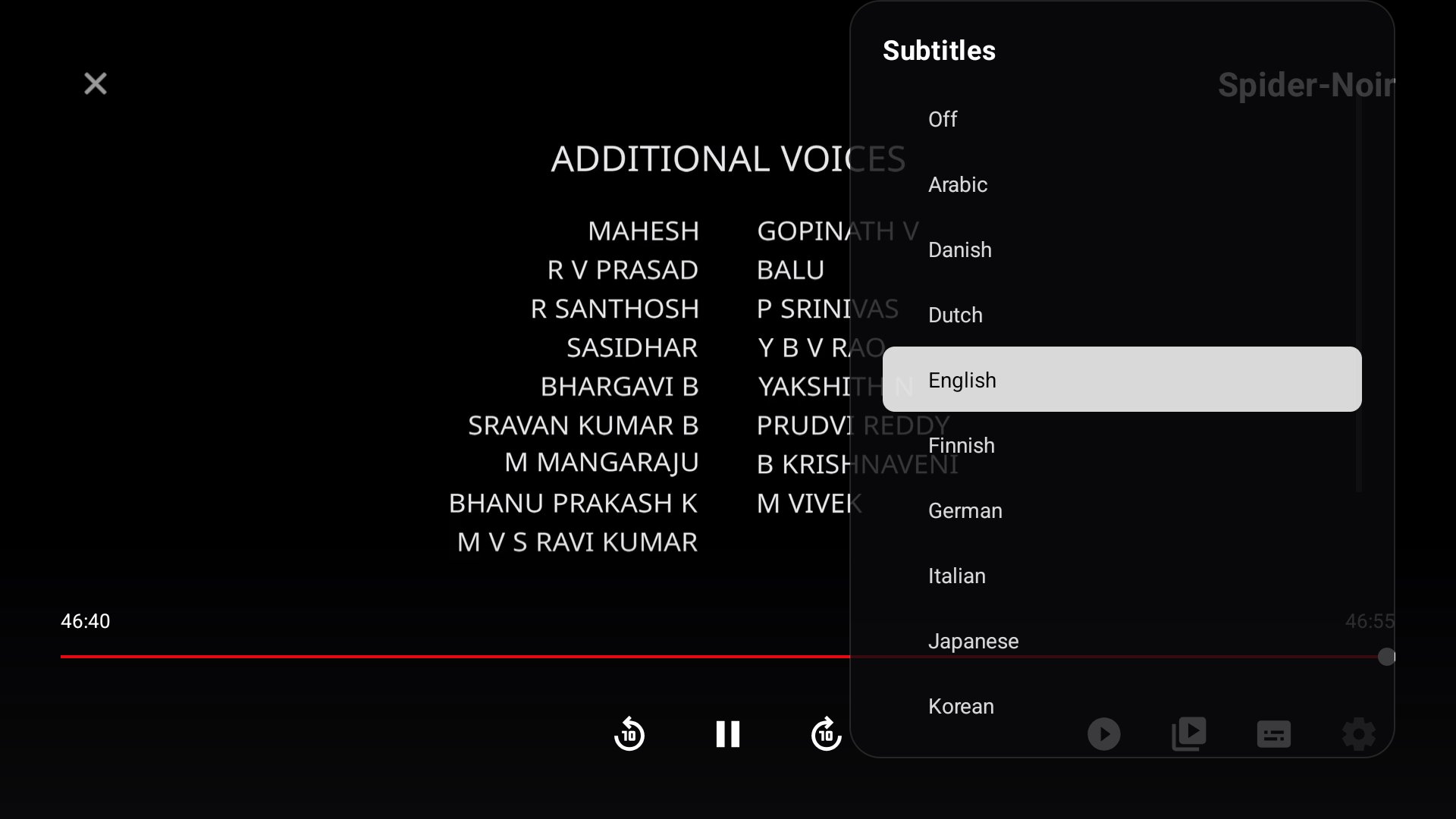Subtitle language menu